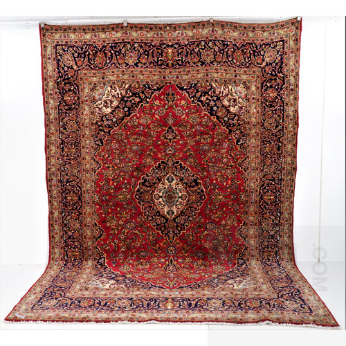 Very Large Room Sized Thick Persian Hand Knotted Soft Wool Kashan Carpet