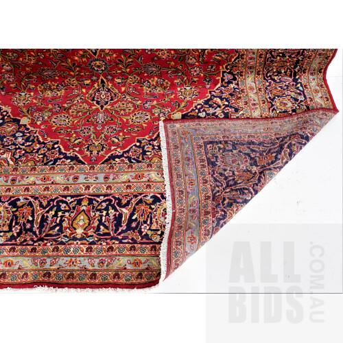 Very Large Room Sized Thick Persian Hand Knotted Soft Wool Kashan Carpet