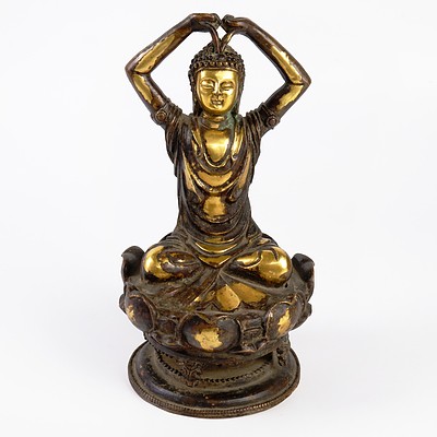Chinese Liao Style Figure of Buddha Jalandhara with Arms Held Above His Head