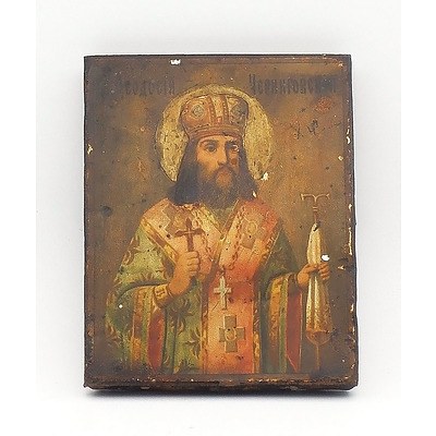 Russian Icon, Tempera on Tin Mounted on Wood Panel