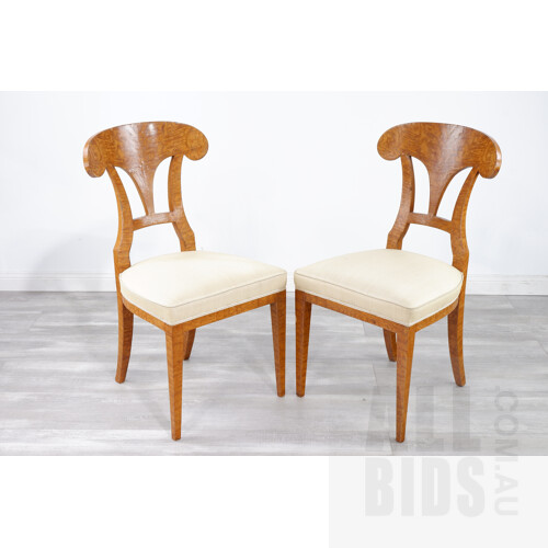 Pair of Swedish Biedermeier Birch Veneer Side Chairs, 19th Century