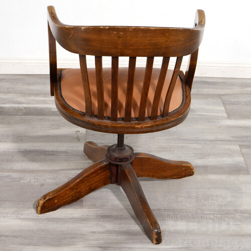 Oak and Leather Upholstered Captains Chair, Early 20th Century