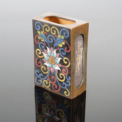Antique Chinese Cloisonne Enamel Matchbox Holder, Early 20th Century