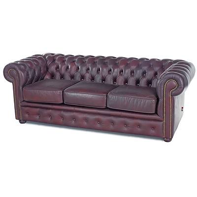 Moroso Deep Buttoned Chesterfield Three Seater Sofa in Burgundy Leather