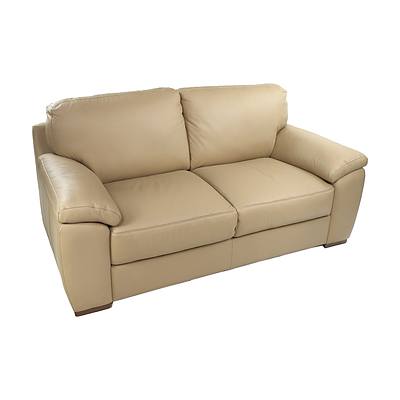 IMG Nordic Design Beige Leather Upholstered Two Seater Sofa