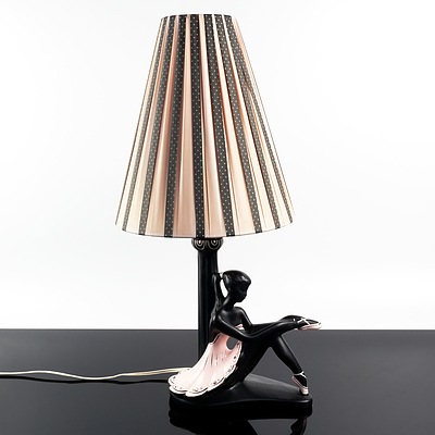 Barsony Era Black Ballet Dancer Lamp with Original Shade