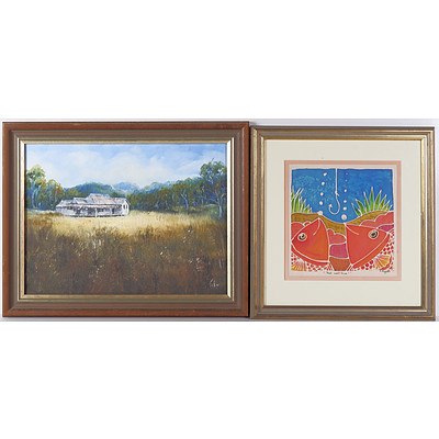 Two Framed Artworks, One Watercolour on Silk & One Oil Painting on Board (2)