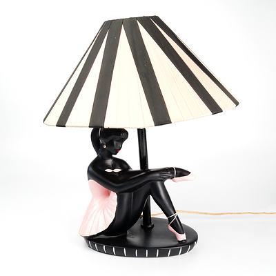 Barsony Era Black Ballet Dancer Lamp with Original Shade