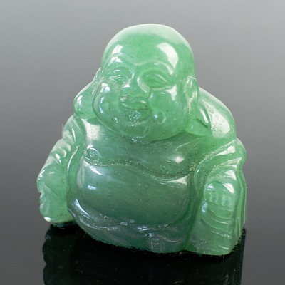 Small Chinese Carved Green Hardstone Buddha