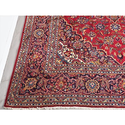 Large Vintage Persian Kashan Hand Knotted Wool Pile Room Size Carpet