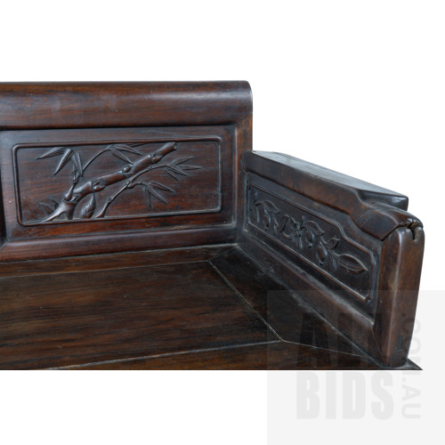 Antique Chinese Finely Carved Hongmu Rosewood Bench, Late Qing Dynasty
