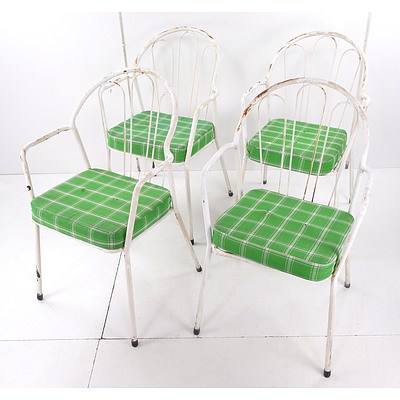 Set of Four Vintage Metal Garden Chairs with Vinyl Cushions