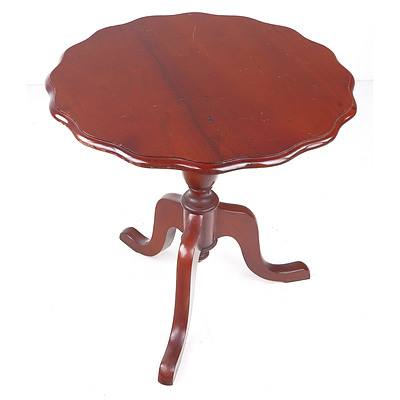 Antique Style Cedar Wine Table with Scalloped Edge and Tripod Base