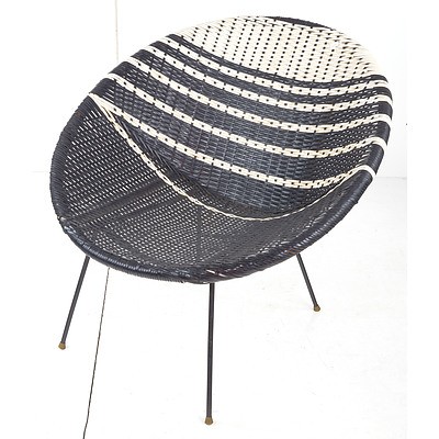 Vintage 1950s Black and White Woven Saucer Chair