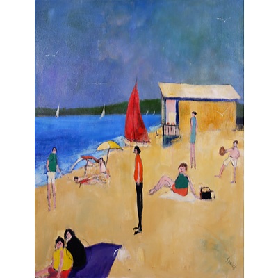 Stephen Phillis (Scotland, Australia, 1947-) Mount Martha Beach, Victoria, Oil on Canvas