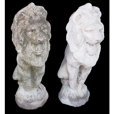 Pair of Vintage Concrete Garden Lion Statues