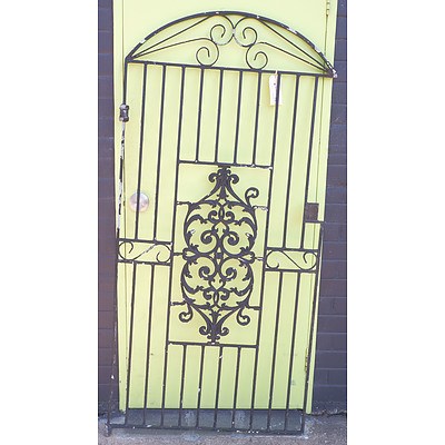 Vintage Wrought Iron Garden Gate with Decorative Panel