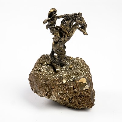 Pyrite Mineral Specimen with Horse & Stockman Sculpture