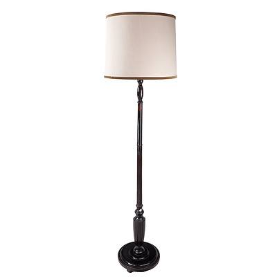 Early 20th Century Turned Timber Floor Lamp with Shade