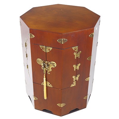 Contemporary Chinese Octagonal Cabinet with Brass Hardware