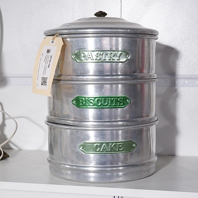 Set of Three Vintage Stcking Aluminium Cake/Biscuit Canisters
