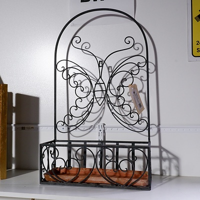 Welded Metal Wall Mounted Planter with Butterfly Motif
