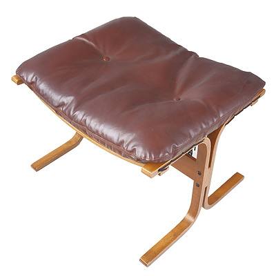 Mid-Century Retro Ottoman with Bentwood Frame and Leather Top