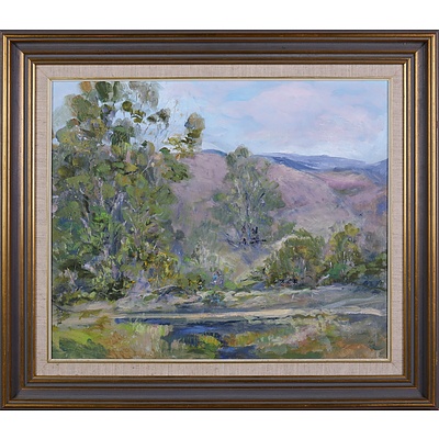 Lillian Box, The Hills Turned Pink, Tumut, Oil on Canvas on Board