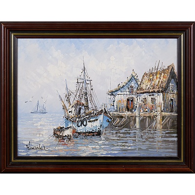 20th Century Asian School, Harbour Scene, Oil on Canvas 