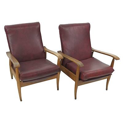 Pair of Vintage Retro Timber Framed Armchairs
