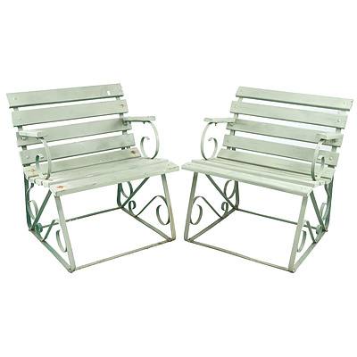 Pair of Vintage Garden Seats with Metal Ends and Timber Slats (2)