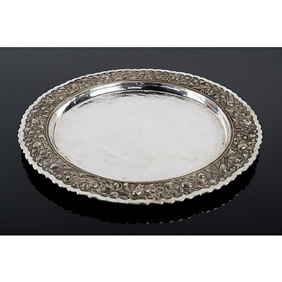 Yogya .800 Silver Tray with Heavily Repousse Border