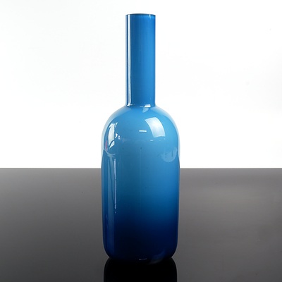 Scandinavian Blue Cased Glass Bottle Vase Attributed to Per-Olof Strom for Alsterfors