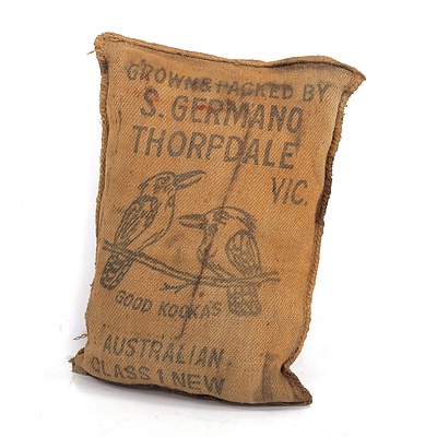 Vintage Hessian Potato Sack with Kookaburra Motive Advertising