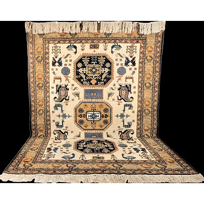 Unusually Large Persian Kazak Hand Knotted Wool Room Sized Carpet with Bird Motif Design