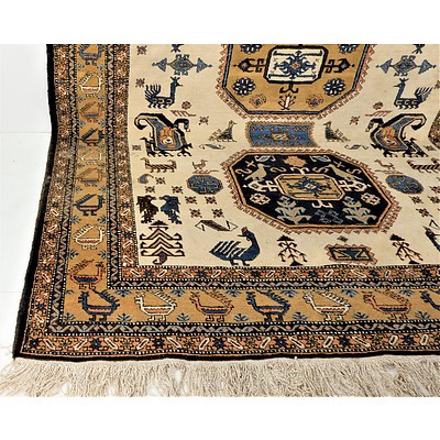 Unusually Large Persian Kazak Hand Knotted Wool Room Sized Carpet with Bird Motif Design