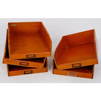 Five Vintage Wooden Desktop File Trays (5)