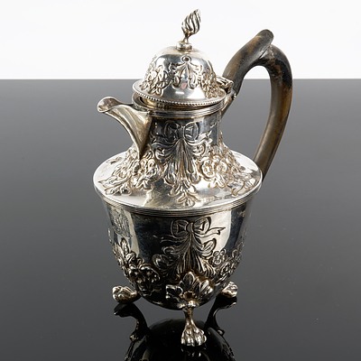 Victorian Sterling Silver Teapot with Repousse Decoration, Nathan & Hayes Birmingham 1892, 239g