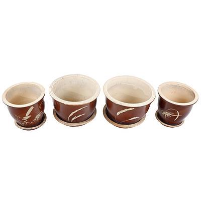 Four Vintage Glazed Garden Pots with Bamboo Decoration (4)