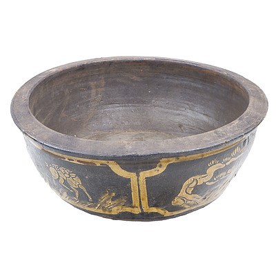 Large Pottery Basin Planter with Asian Decoration – 52cm Diameter
