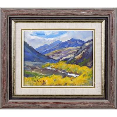 Geoffrey Davis (born 1926), Motatapu Valley, Oil on Board, 18 x 23 cm