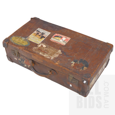 Early Twentieth Century Leather Travel Case with Early Destination Labels