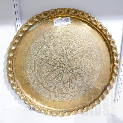Vintage Brass Middle Eastern Tray with Embossed Foliate Design