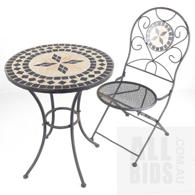 Mosaic Topped Folding Garden Chair with Matched Table
