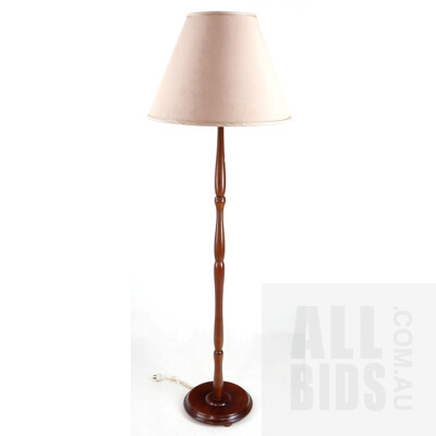 Retro Wooden Standard Lamp with Pink Shade, Circa 1960s