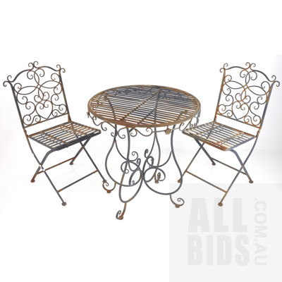 Rustic Folding Garden Table with Two Matching Chairs