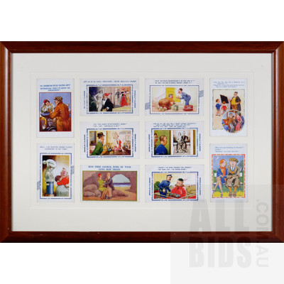 A Framed Set of Vintage Post Cards, 48 x 68 cm