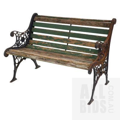 Rustic Vintage Cast Iron Ended and Timber Slated Garden Bench