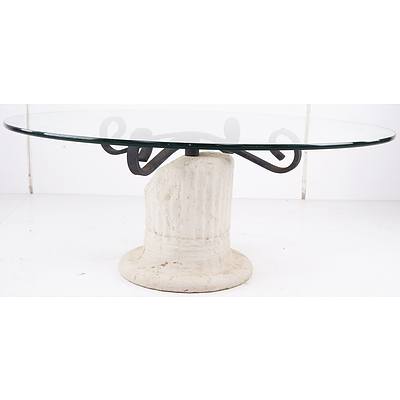 Modernists Coffee Table Fluted Column Supporting Round Glass Top