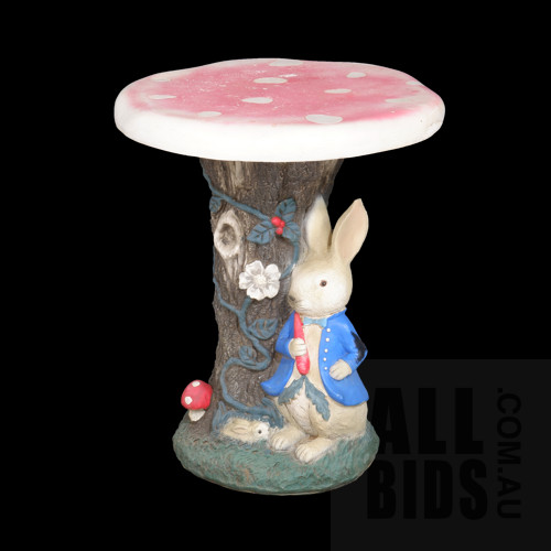 Vintage Moulded Fibreglass and Painted Toadstool/Rabbit Garden Table